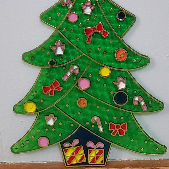 VTG Stained Glass Decor Christmas Tree Plastic Hanging Angels Candy Canes Gifts - Picture 14 of 15